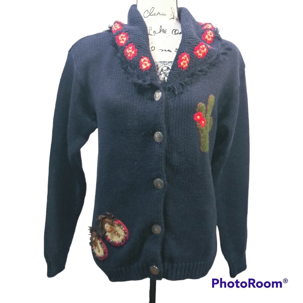 The Eagle's Eye 90's Blue Knit Sweater Southwestern Embroidery Size S